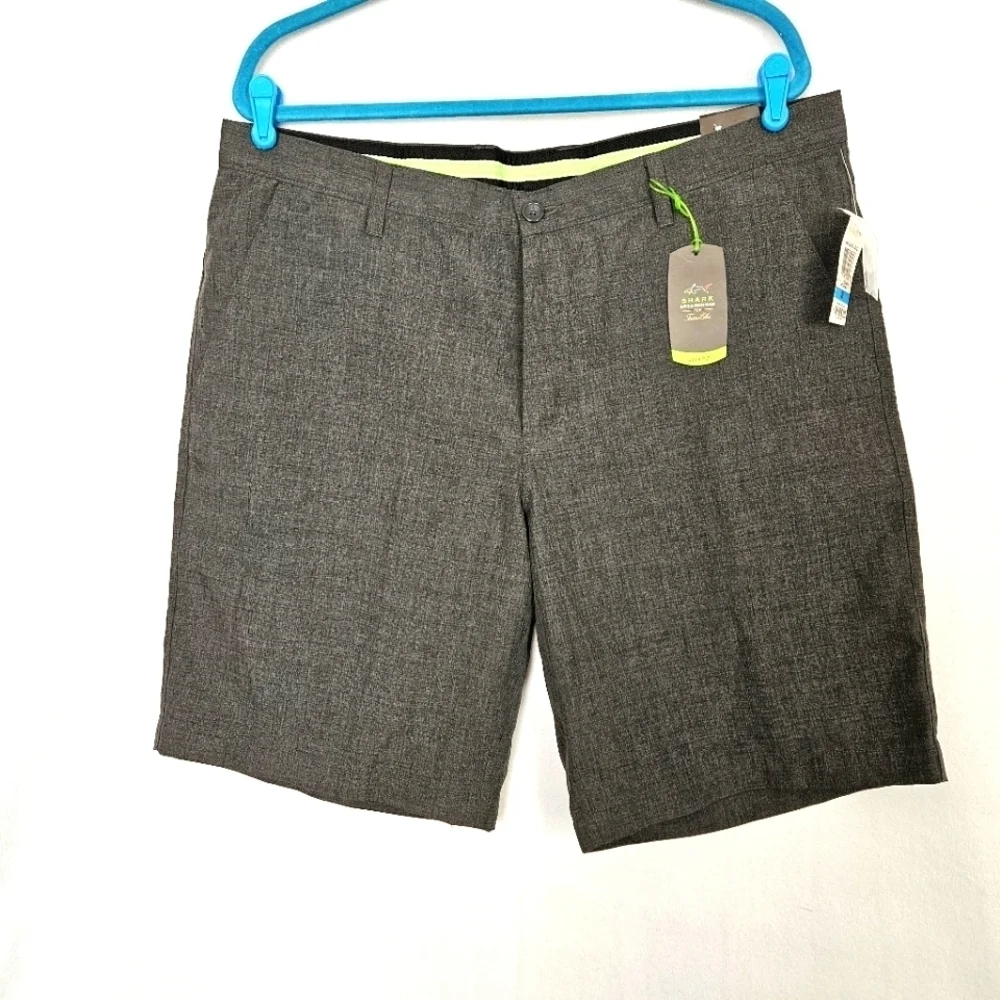 Greg Norman Shark Mens Gray Golf Shorts Flat Front Slim Fit Size 36 NWT